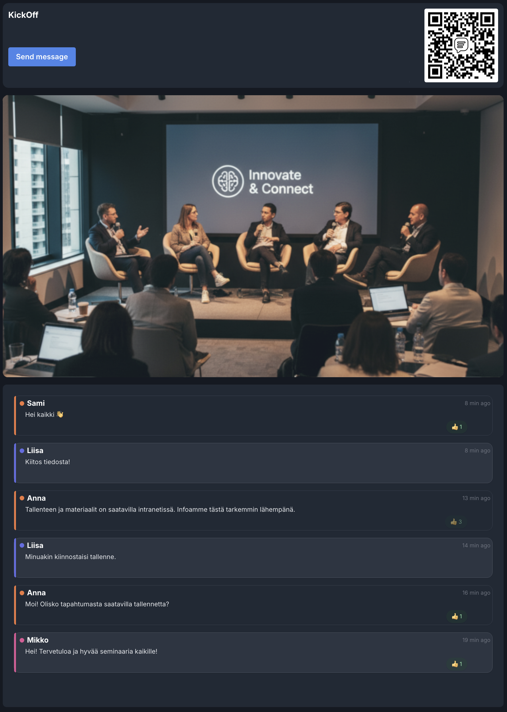 Panel discussion example showing live event with chat integration