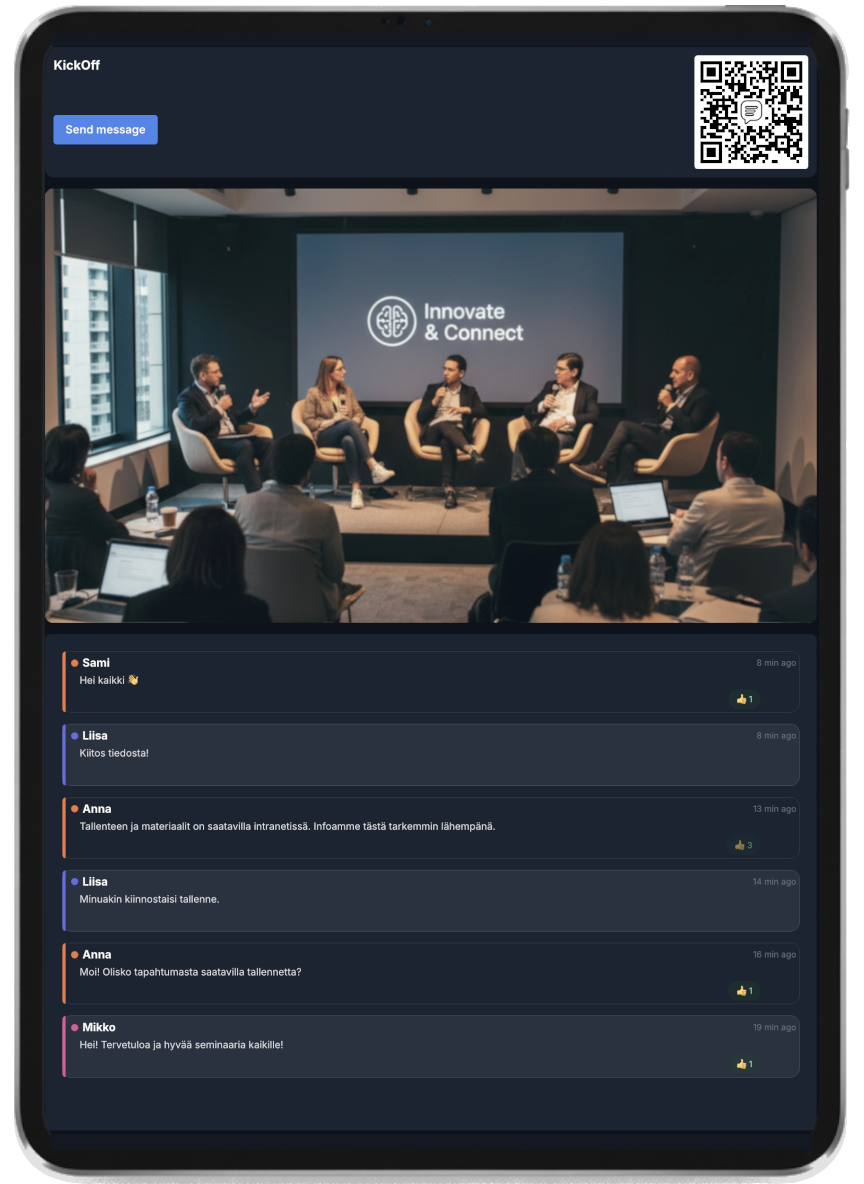 Panel discussion example showing live event with chat integration